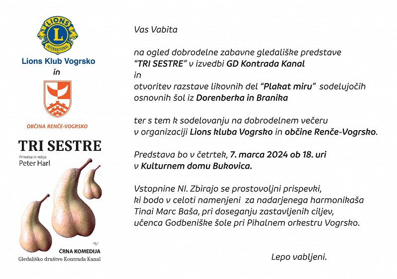 7.3.2024 - Dobrodelna gledališka predstava in plakat miru